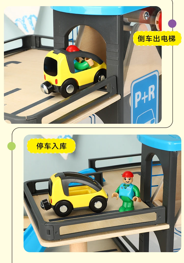 Tanie Podnośniki samochodowe drewniane tory parkingowe kompatybilne z t homas i Brio drewniany pociąg utwór inercyjne ręczne zabawki przesuwne dla dzieci