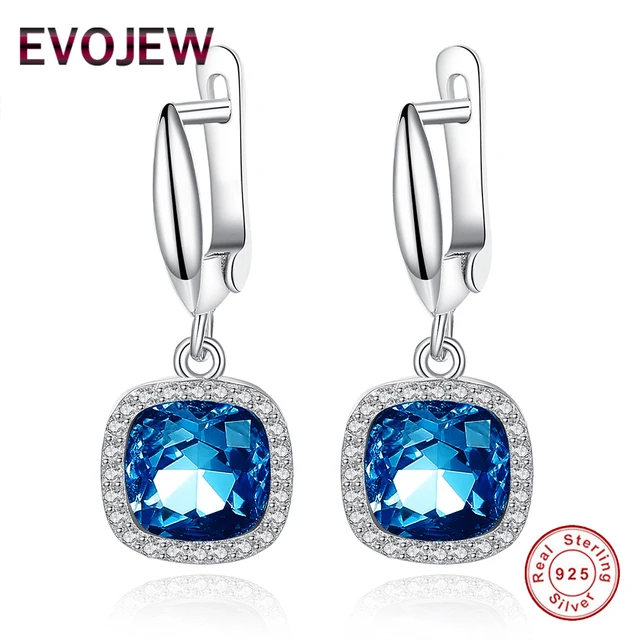 Evojew Gorgeous Royal Blue Crystal Dangle Earrings Women Real 100 Evojew Gorgeous Royal Blue Crystal Dangle Earrings Women Real 100 925 Sterling Silver Earring With