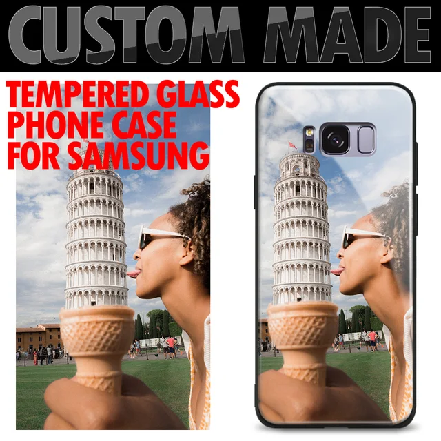 Special Offers Customized picture Custom made DIY Pattern Tempered Glass Silicone Phone Case Cover shell For Samsung Galaxy S8 S9 Plus Note 8 9