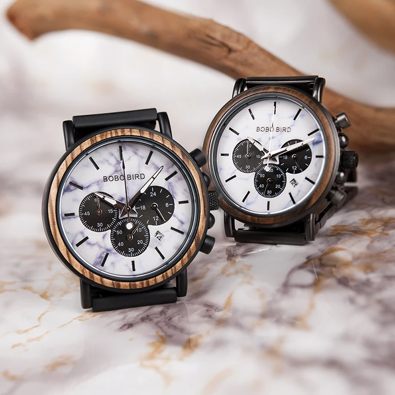 BOBO BIRD Top Luxury Brand Men Wood Watch Male Military Quartz Wristwatch With Wood Stainless Steel Band relogio masculino V-P09