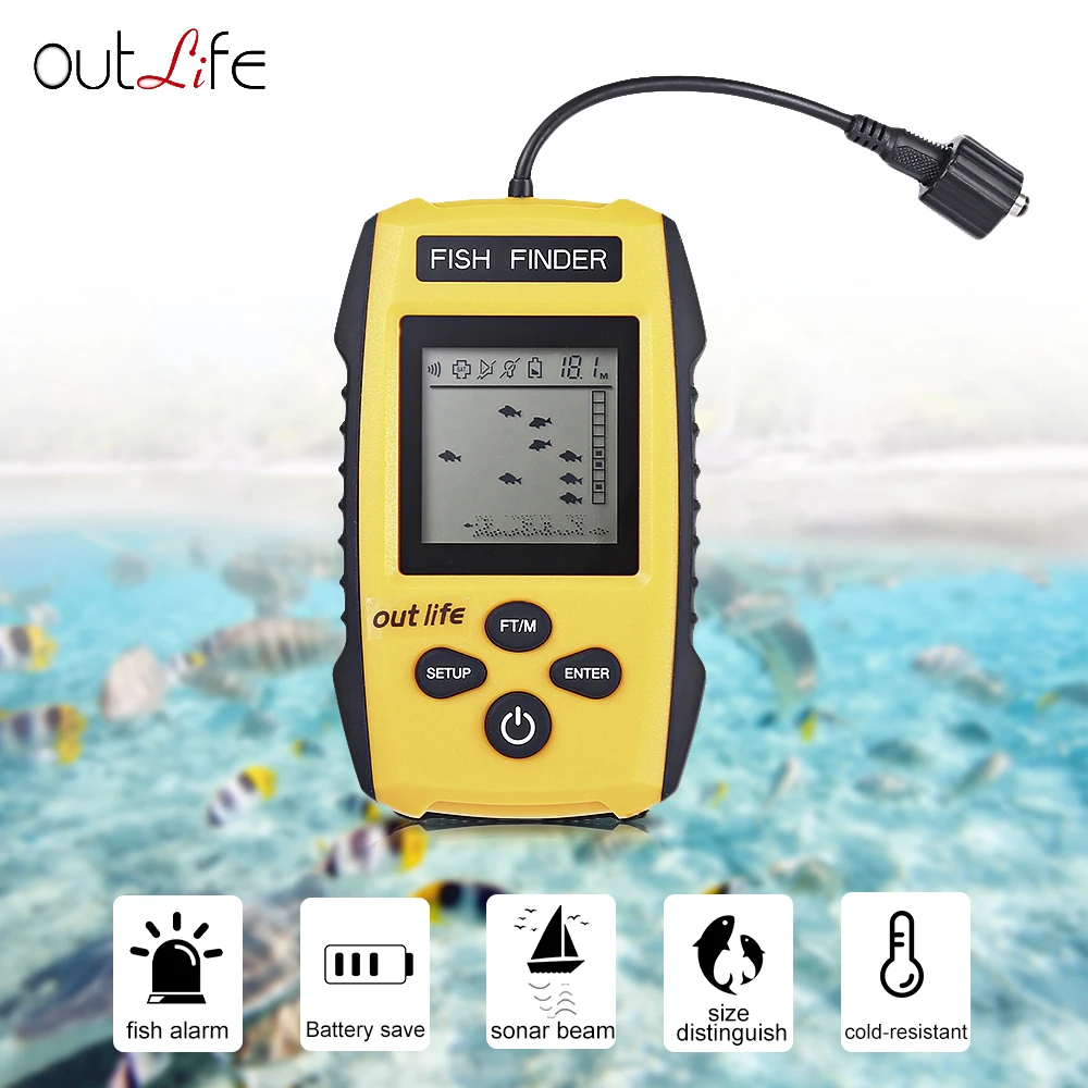 

Outlife Portable Fish Finder 0.7-100M Depth Fishing Finder with Sonar Sensor Echo Sounder Alarm Smart Fish Finders for Fising