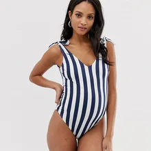 Pregnant Swimsuit Maternity Tankinis Women Solid Black&White Vertical Stripes Plus Size One Piece Halter Pregnant maillot de bai
