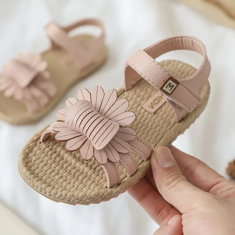 

2019 New Girls Lovely Flowers Sandals, Kids Fashion out-toes Comfortable Summer Shoes, Soft, size 21-30, White, Pink, Black