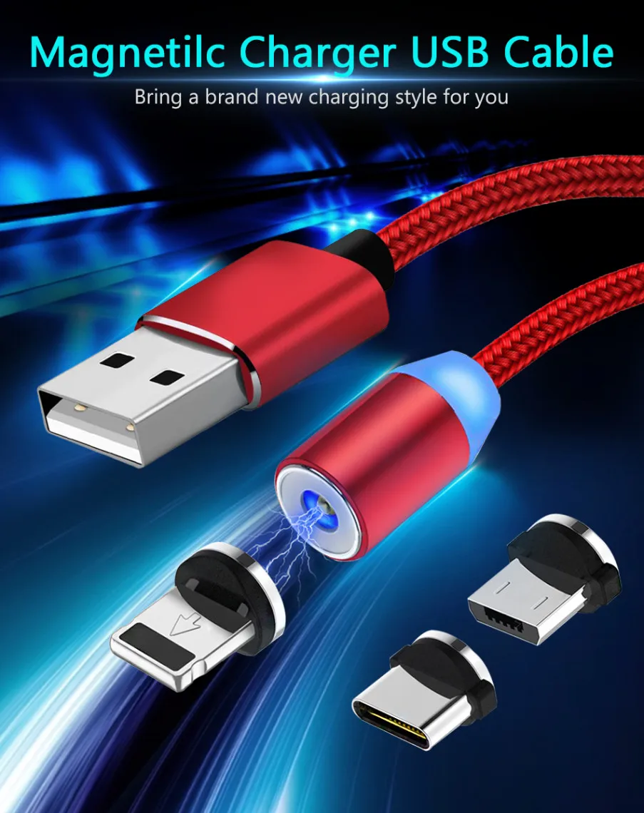 20 шт./упак. NISI 1 м 2 Micro USB Магнитный кабель Lightning для iPhone samsung 8Pin IOS Тип-C Порты светодиодный телефона зарядный кабель 3 в 1