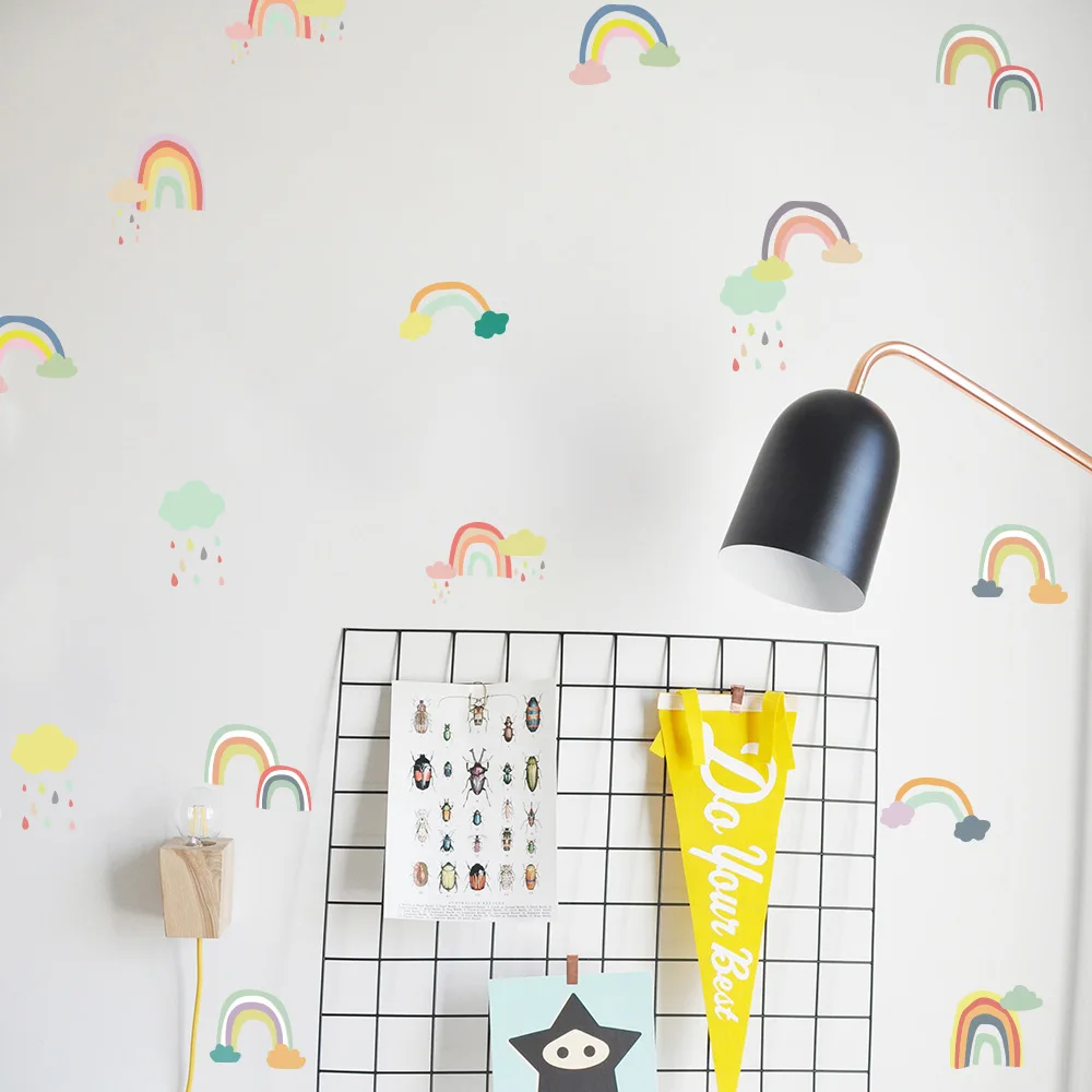 

Multi Color Rainbow Cloud Wall Sticker For Baby Bedroom Wall Decoration Accessories Colorful Raindrop Wall Art Decals Wallpaper
