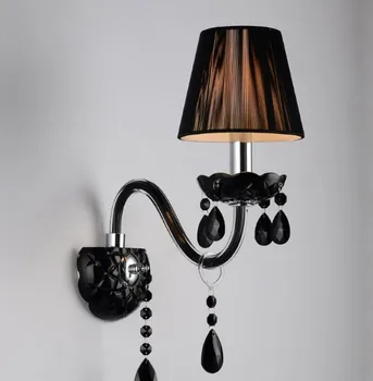 

Wall Lamps Arandela Black Modern Led Crystal Light Lamp with Fabric Shade Wall Sconce for Bedroom Living Room Home Lighting