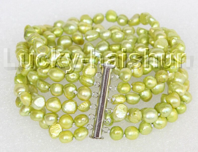 

8" 8mm 6row Baroque light green pearls bracelet magnet clasp j11113 @^Noble style Natural Fine jewe SHIPPING new >>free shipping