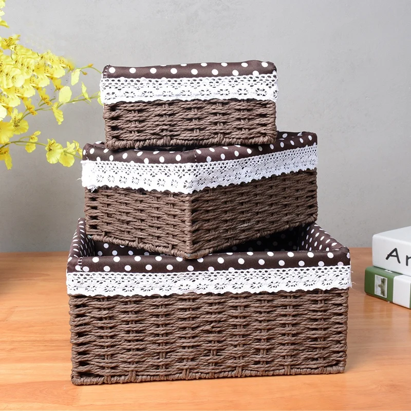 

Rattan basket imitate for storage with lining key food fruit straw storage boxes hand made eco-friendly household table storage