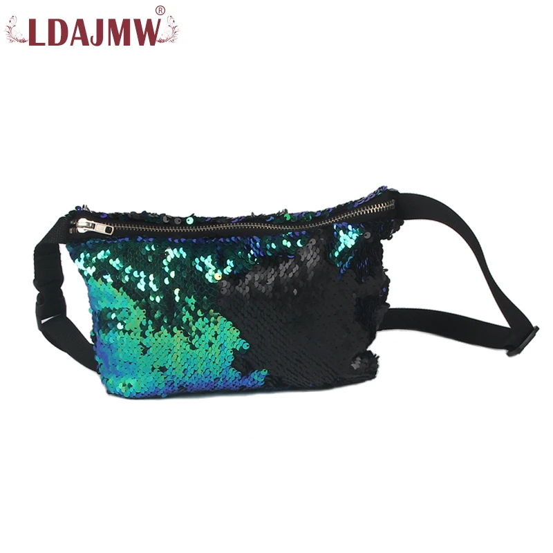 

LDAJMW Fashion Color Sequins Woman Waist Packs Cell Phone Pocket Men Waist Bag Chest Bag