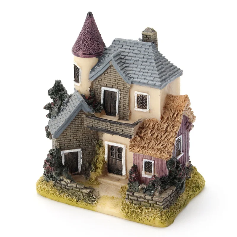 Vintage Mini Resin House Miniature Fairy Garden Micro Landscape Home Decoration Crafts 4 styles Color Random|craft sticker|decorative paper