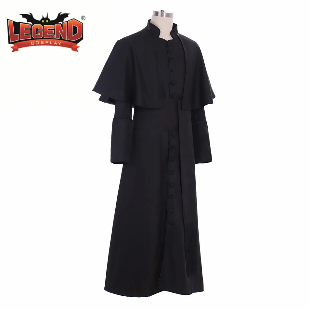 Roman Black Priest Cassock Robe Gown Clergyman Vestments Medieval Ritual Robe Gothic Wizard Costume Black Priest Robe cosplay