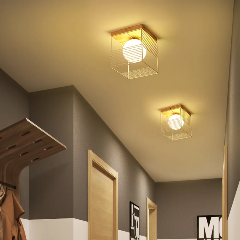 Preise 2019 Neue Nordic Innen Holz Led Decke Licht Leuchte Leuchte Moderne Eisen Net Schlafzimmer Flur Flur Montieren Lampe Gang Decor