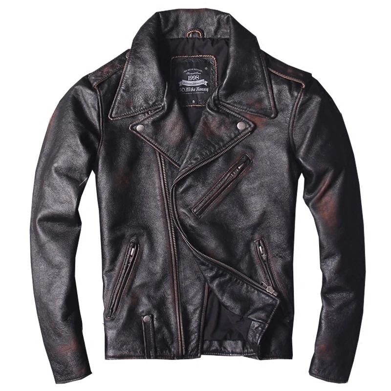 

HARLEY DAMSON Vintage Black Men Motorcycle Leather Jacket Plus Size 6XL Genuine Cowhide Spring Slim Fit Biker's Leather Coat