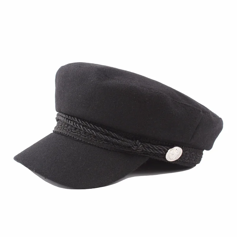 Осенне-зимняя шапка Militar, шерстяная, на пуговицах, с веревкой, унисекс, для взрослых, винтажная, военная шапка для мужчин, женщин, студентов, темно-синие Шапки, армейские береты Teenyoo