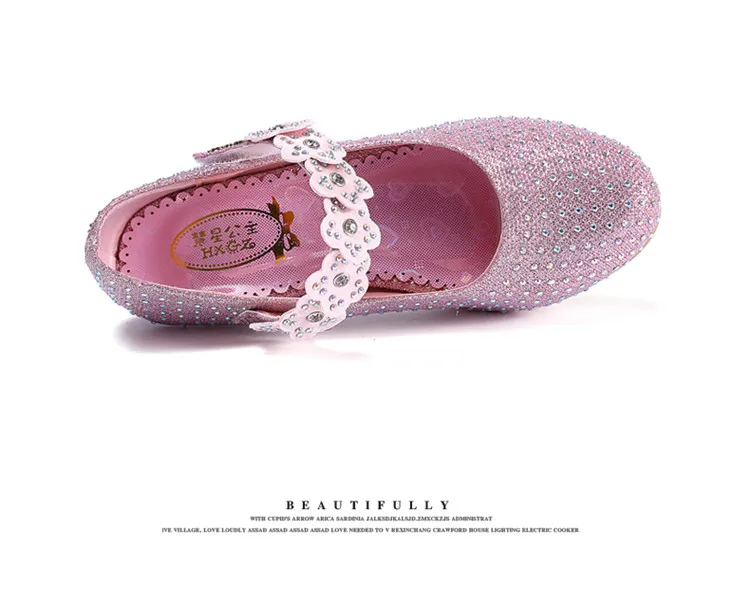 Cristal de Diamante Sapatos de Dança de Flores Infantis de Alta-salto Sapatos de Couro Meninas Sandálias Alto Sapatos Princesa Crianças 17 High Quality Mamãe e Bebê