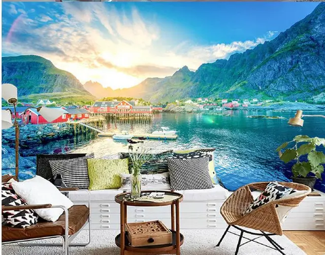 lake scenery television background decorative painting window lake scenery television background decorative painting window