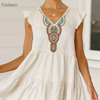 

Fadzeco Elegant Vetement Femme 2019 Africa Dress Summer Frill Sleeve V Collar African Mini Dress Sexy Lady Tenue Africaine Femme