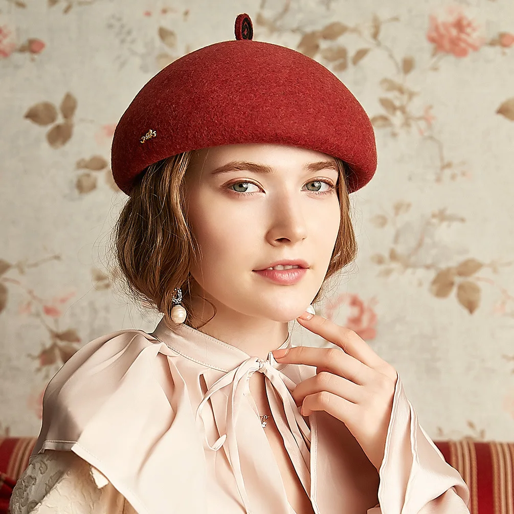 Lady Fashion Beret Hats Girls Apparel Support Custom Wool Hat Girls