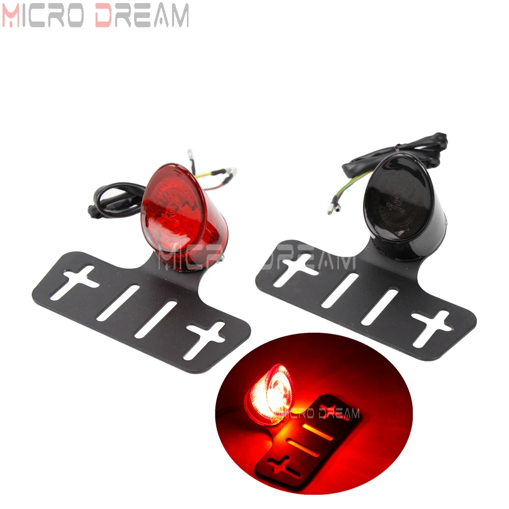 

12V Smoke Taillight Street Bike Motorcycle E-Mark Brake Stop Tail Light w/ 6061 License Plate Bracket Lamp Universal Lights