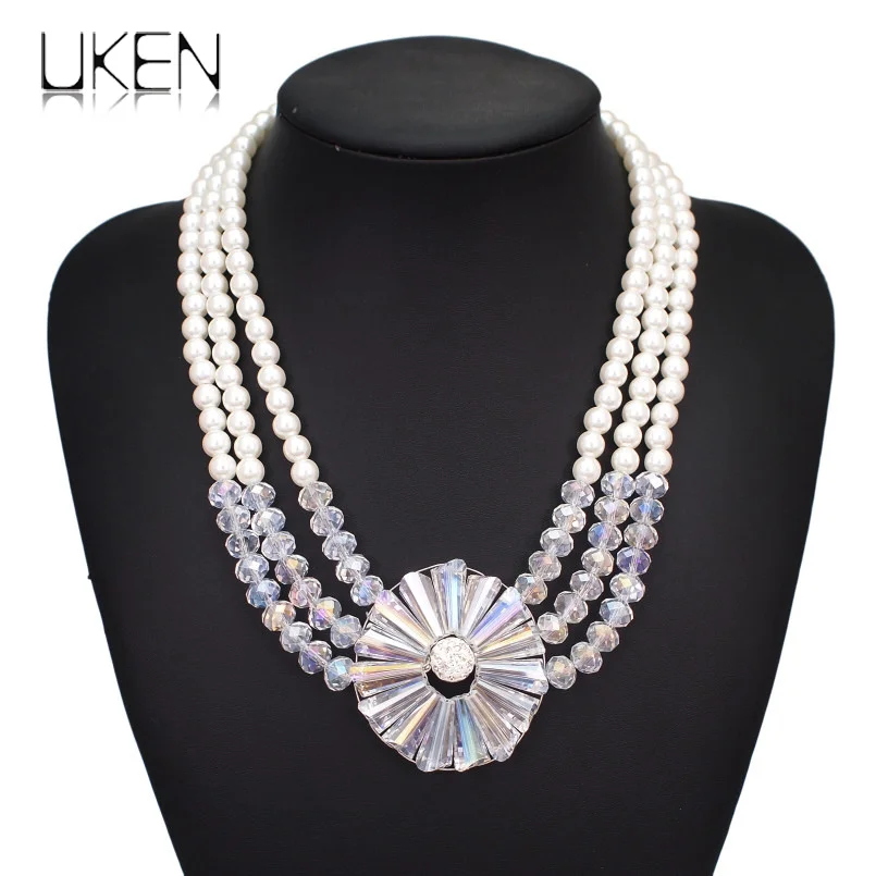 Charm Imitation Pearl Choker Necklace Luxury Wedding Crystal Statement