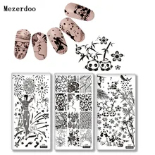 Mezerdoo празднование ногтей штамповка пластины Хэллоуин Череп русалка панда дизайн маникюр Дизайн ногтей шаблон изображения
