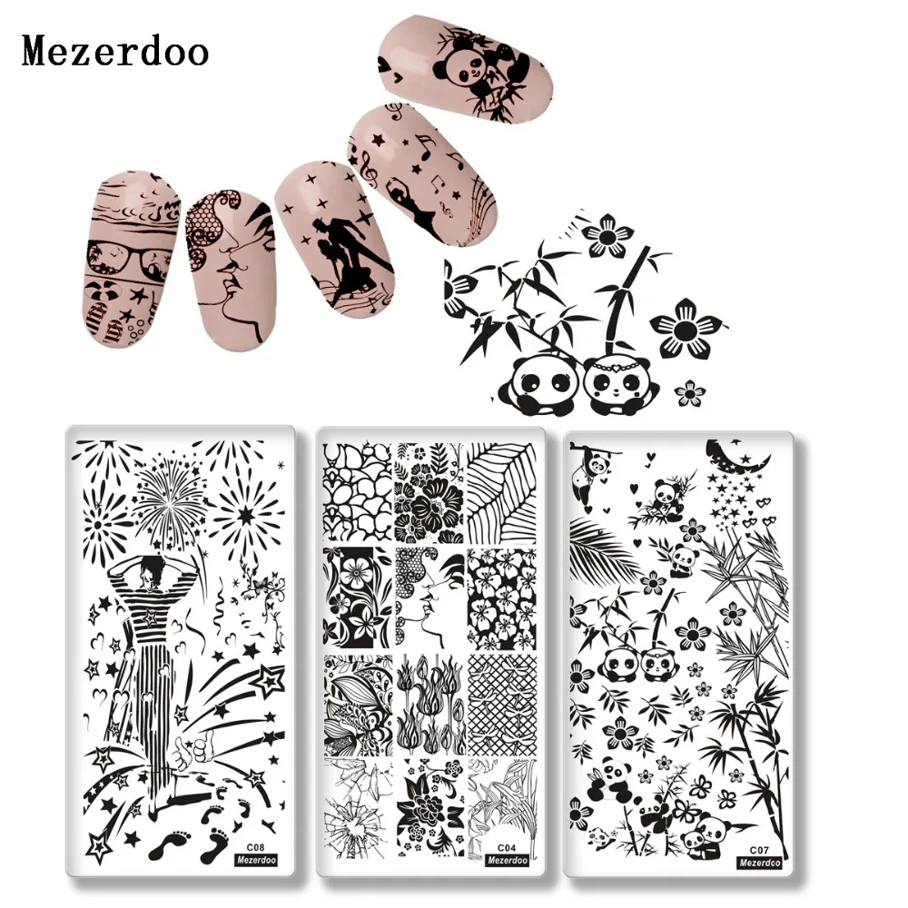 

Mezerdoo Celebration Nail Stamping Plate Halloween Skull Mermaid Panda Design Manicure Nail Art Image Template
