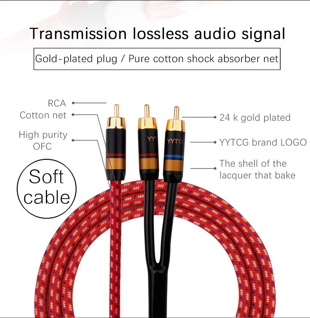 YYTCG Hi Fi Один RCA на двойной сабвуфер аудиокабель из чистой меди один под2 сплиттер Y