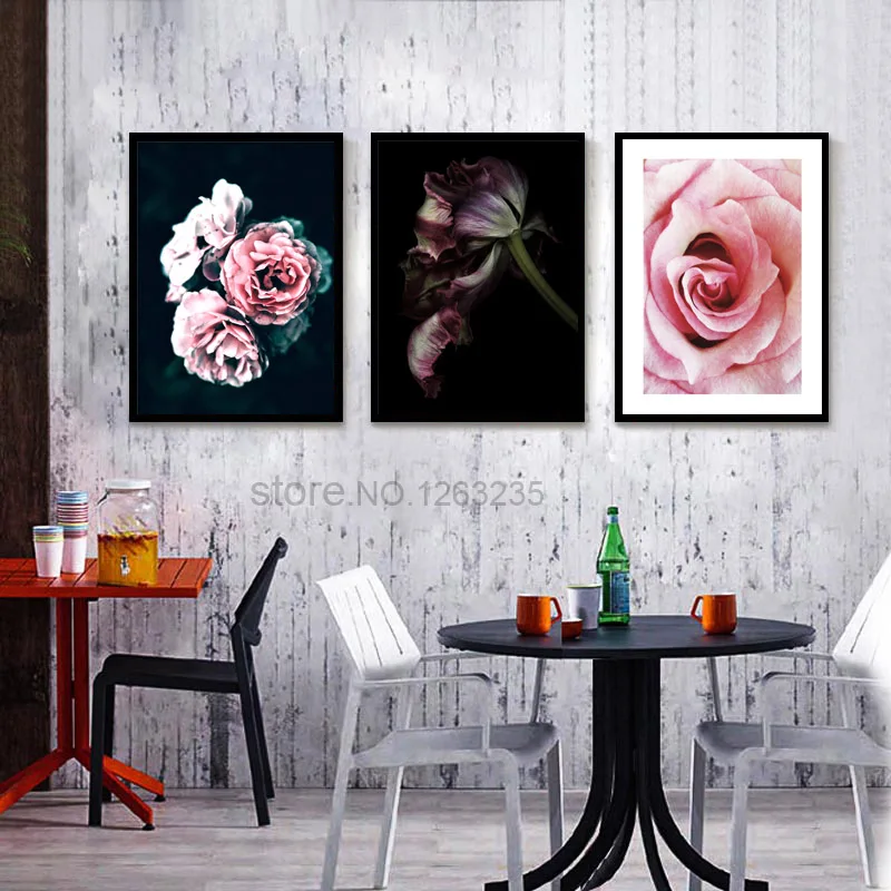 

Black Rose Flower Peony Carnation Wall Art Canvas Painting Posters Nordic Poster Picture Wall Pictures For Living Room Unframed