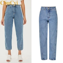 CbuCyi джинсы с высокой талией женские хлопковые джинсовые брюки винтажные потертые прямые брюки длиной до щиколотки женские свободные повседневные джинсовые брюки