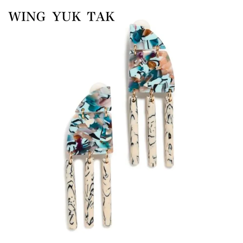 

wing yuk tak New Fashion Geometric Acrylic Tassel Earrings For Women Boho Hyperbole Drop Earrings Statement Jewelry