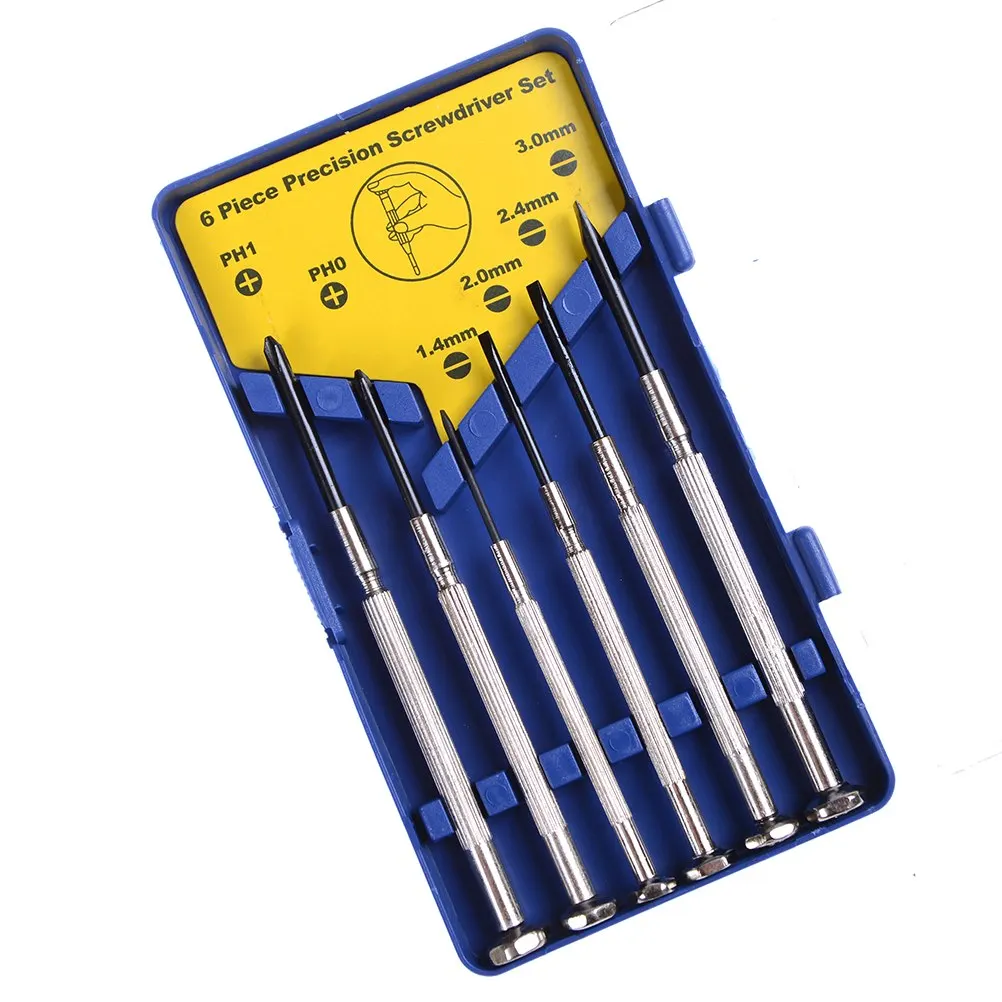 High quality 6pcs Pro Precision Jewelers Watch Screwdrivers Set Repair Kit for Phillips Flat Head Tool With Paper Case