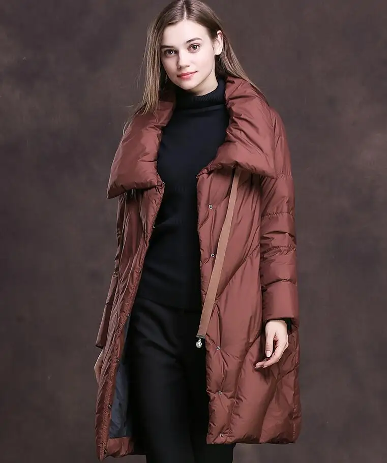 2018 New Winter Coat Womens White Duck Down Jacket Medium Long Womens Down Jacket and Coat Big collar Stand collar lapels