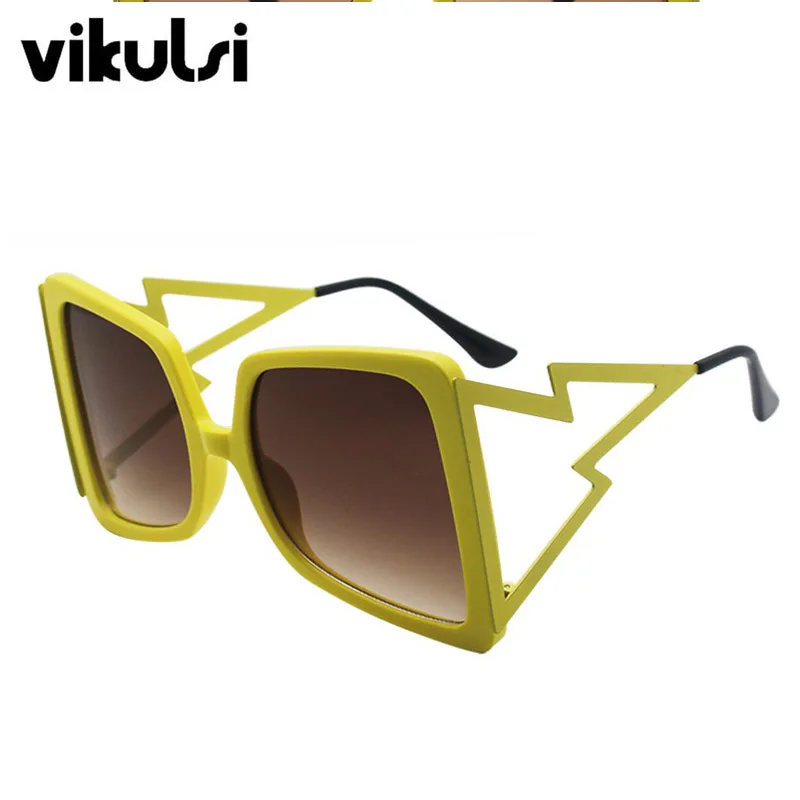 Брендовые дизайнерские негабаритные Квадратные Солнцезащитные очки унисекс, женские трендовые солнцезащитные очки с большими металлическими ножками, солнцезащитные очки для женщин, готические солнцезащитные очки для мужчин - Цвет линз: D966 yellow brown