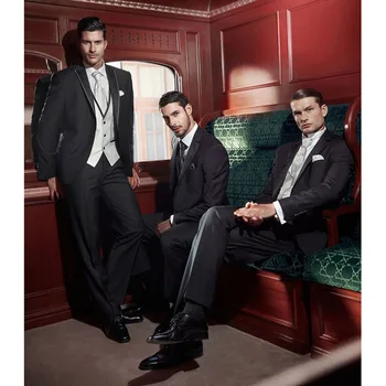 

2018 custom made groom fashion men suit black official slim 3 piece wedding best mens suits men's clothing (jackets+pants+vest)