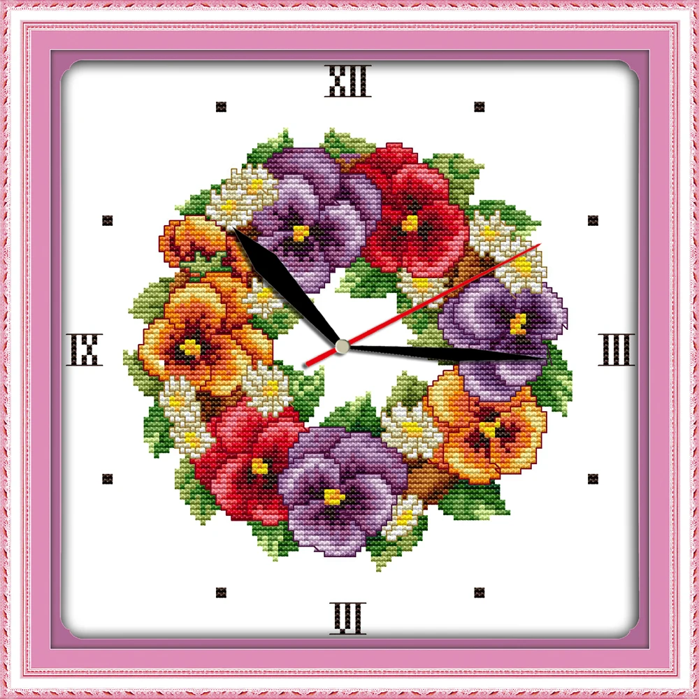 

Colored poppies clock face cross stitch kit 14ct 11ct count print canvas wall clock stitching embroidery DIY handmade needlework