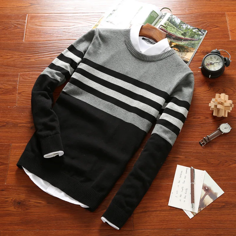 Jbersee Autumn Winter Mens Sweaters Stripes Cotton Soft