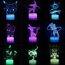 3d настольные лампы с покемонами для гостиной, украшения детской комнаты, 3D ночной Светильник с дистанционным сенсорным выключателем, светильник, настольная лампа