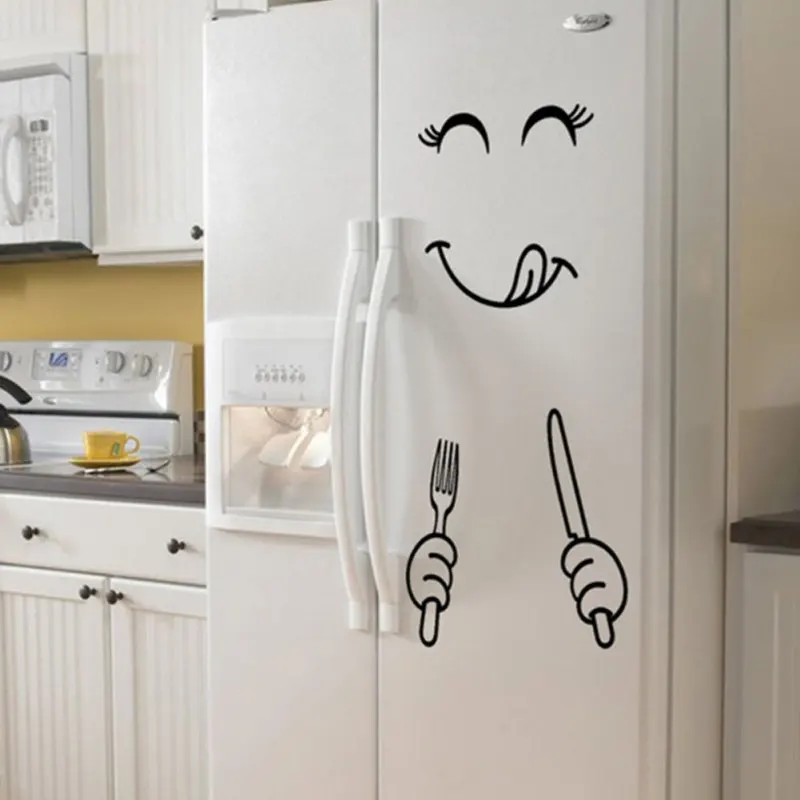 Happy Yummy Face Kitchen Fridge Vinyl Stickers Smiling Cute Fridge Sticker Art Refrigerator Wall Decal Home Decor Art Wall Decal