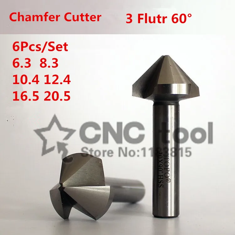 Buy 6pcs 3 flute 60 degree HSS Chamfer Cutter Chamfering Drilling Mill Drill