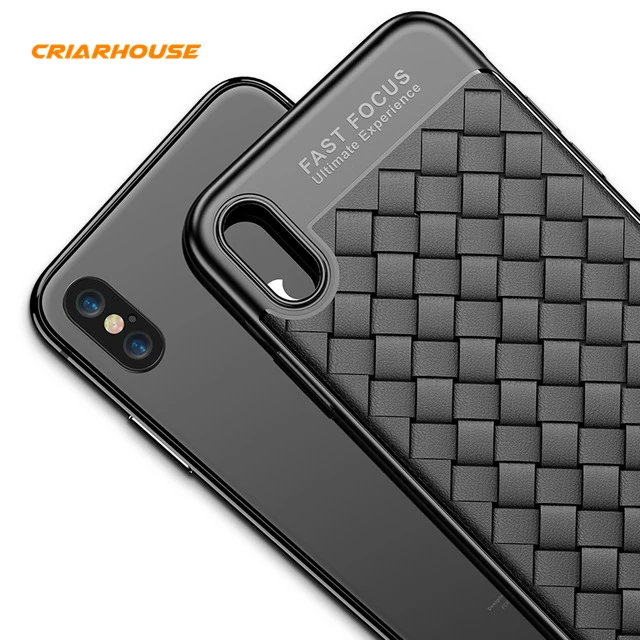 CRIAR HOUSE For Apple iPhone X 6 6s 7 8 Plus 10 Ultra Thin Slim Grid Weave Leather Soft Silicon TPU Vintage Phone Cover Case |