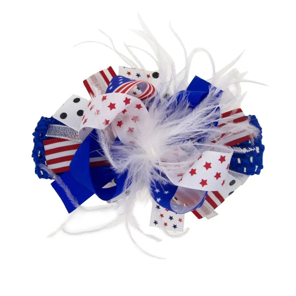 Флаг США над верхней волосы лук 6 дюйм(ов) Детские повязка на голову 4th июля Луки патриотические обувь для девочек большой банты с заколками HB376D