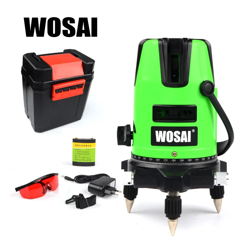 WOSAI Red Laser Level 5 Lines 6 Points 360 Degrees Rotary Outdoor 635nm Corss Line Lazer