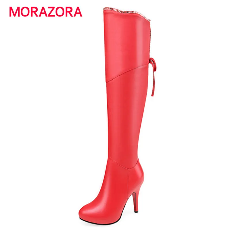 

MORAZORA 2018 new sexy super high heel over the knee boots stiletto heel genuine leather boots autumn winter zipper women boots