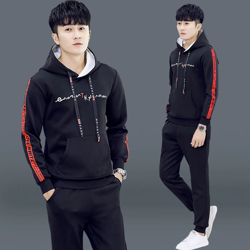 2019 Autumn New Men's High Street Hoodies Sweatpants Sets Male Solid Color Zipper Hooded Pullover sweat portswear Tracksuit Set 2019 Autumn New Men's High Street Hoodies Sweatpants Sets Male Solid Color Zipper Hooded Pullover sweat portswear Tracksuit Set