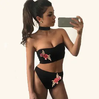 

New 2018 Women Push Up Bikini Set Swimsuit Bathing Floral High Waist Print Retro Swimwear