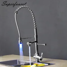 Superfaucet смеситель для кухни ниспадающего один H and Le смесители, LED Кухня сосуд Раковина Смесители горячей and холодной водой HG-6211