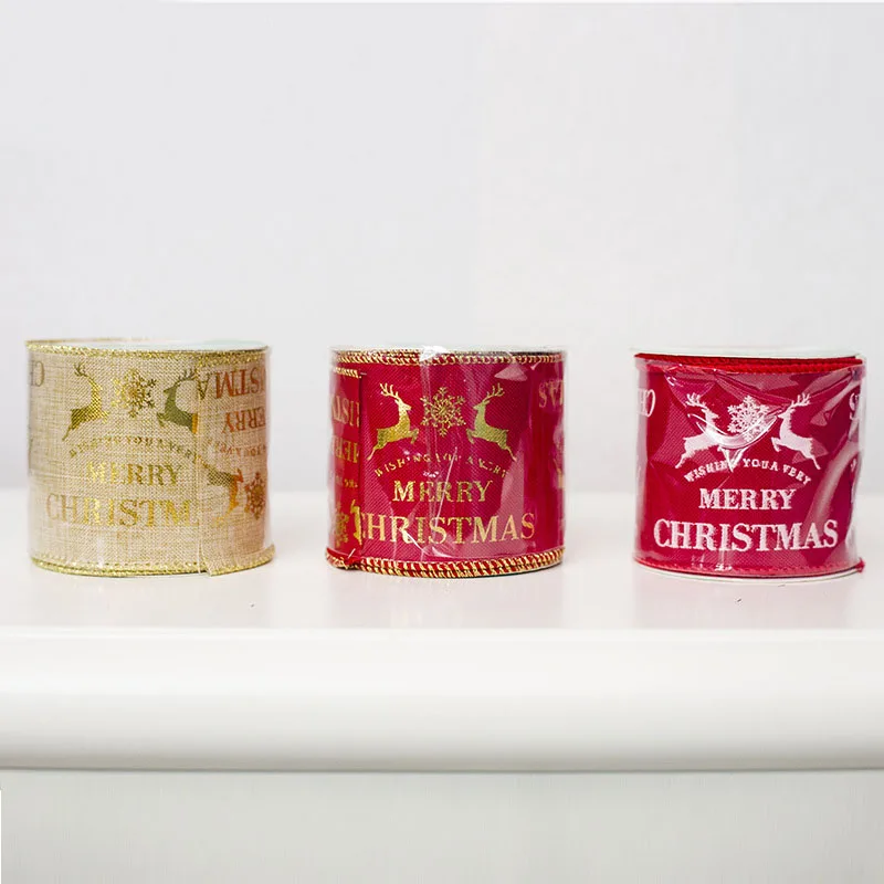 

Christmas Decoration Sequins Printed Elk Ribbon Bow 7cmX270cm DIY Christmas Bows Tree New Year Decoration