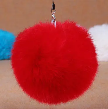 Модный помпон из искусственного кроличьего меха, брелок для женщин, сумка, брелок с кольцом для ключей, для телефона, автомобиля, свадебные украшения, подарок, сувениры - Цвет: Red