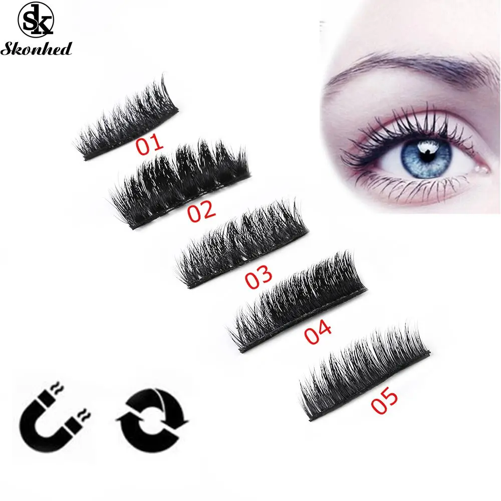 

1Pair Handmade False Mink Pure False Eyelashes Fake Reusable Ultra-Thin Magnet Strip Complete Eyelash Extension Tools