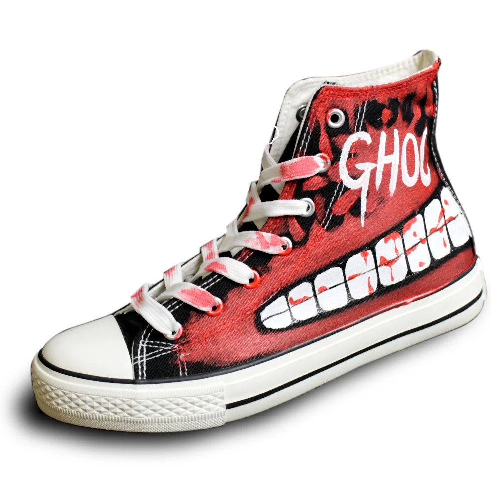 High-Q Unisex Anime Cos Tokyo Ghoul Kaneki Ken Punk Rock Rap Casual plimsolls canvas shoes rope soled shoes - Color: Red